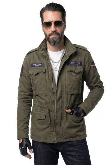 JP1880 Field Jacket with Badges Vintage Look TALL Moss Green - TALL chaquetas - Chaquetas TALL para hombre alto