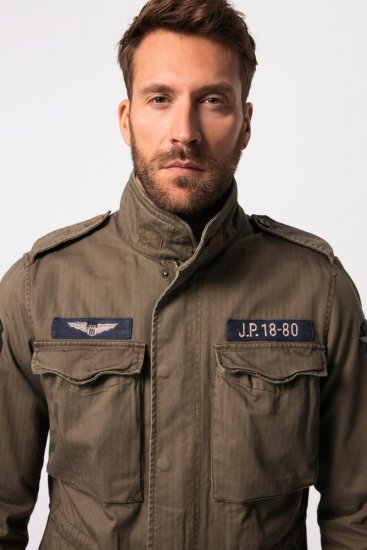 JP1880 Field Jacket with Badges Vintage Look TALL Moss Green - TALL chaquetas - Chaquetas TALL para hombre alto