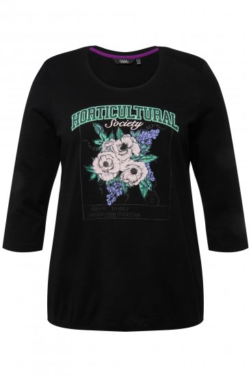 Ulla Popken Horticultural Graphic Floral Tee Black - Camisetas estampadas para mujer - 
