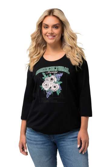 Ulla Popken Horticultural Graphic Floral Tee Black - Camisetas estampadas para mujer - 