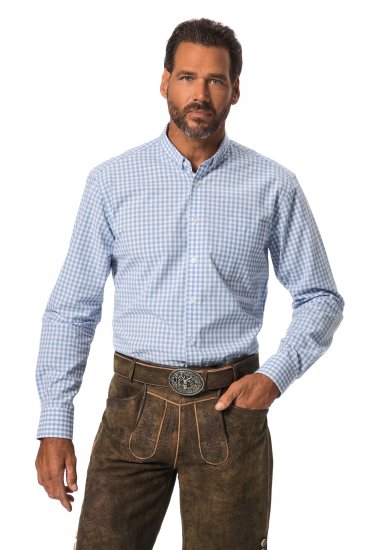 JP1880 Modern Fit Button-Down Collar Long Sleeve Check Shirt Light Blue - Camisas - Camisas 2XL-10XL