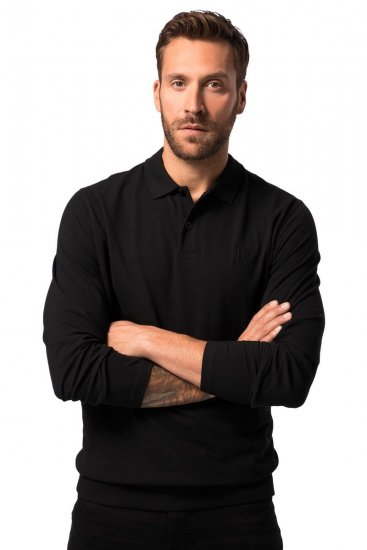JP1880 827115 Polo de manga larga con corte para barriga Negro - Polos - Polos 2XL-8XL