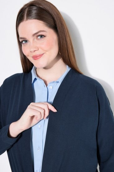 Ulla Popken 827116 Bolero con cuello alto de mezcla de lino Azul marino - Boleros - 