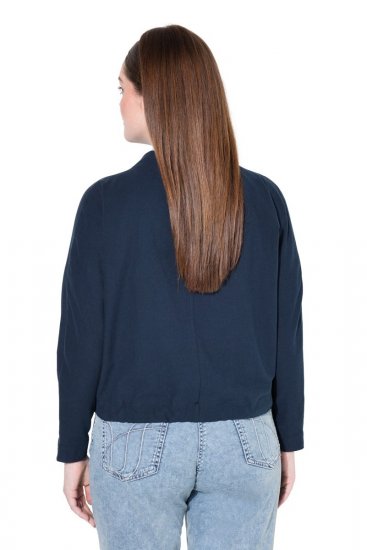 Ulla Popken 827116 Bolero con cuello alto de mezcla de lino Azul marino - Boleros - 