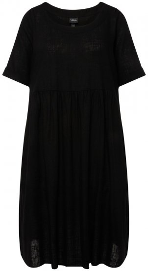 Ulla Popken 829837 Vestido de mezcla de lino de manga corta Negro - Vestidos de verano - Vestidos de verano tallas grandes