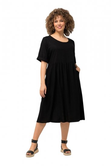 Ulla Popken 829837 Vestido de mezcla de lino de manga corta Negro - Vestidos de verano - Vestidos de verano tallas grandes