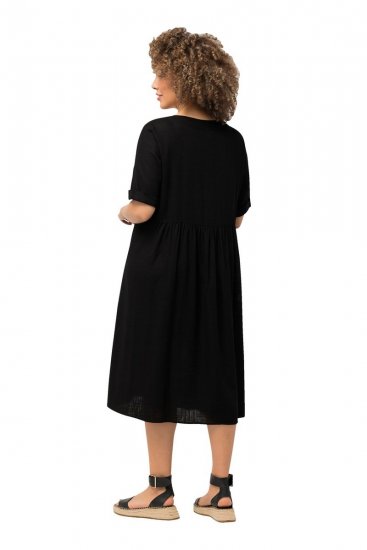 Ulla Popken 829837 Vestido de mezcla de lino de manga corta Negro - Vestidos de verano - Vestidos de verano tallas grandes