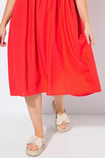 Ulla Popken 829837 Vestido de mezcla de lino de manga corta Rojo - Vestidos de verano - Vestidos de verano tallas grandes