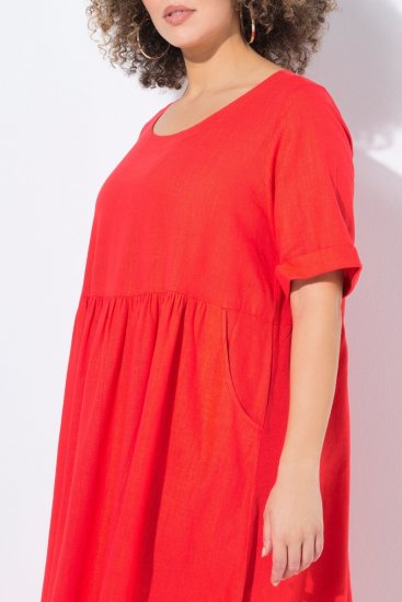 Ulla Popken 829837 Vestido de mezcla de lino de manga corta Rojo - Vestidos de verano - Vestidos de verano tallas grandes