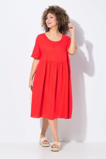 Ulla Popken 829837 Vestido de mezcla de lino de manga corta Rojo - Vestidos de verano - Vestidos de verano tallas grandes