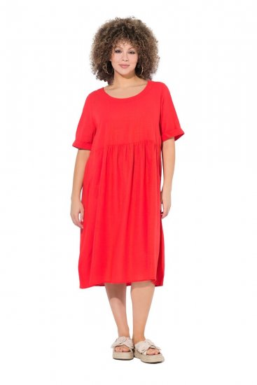 Ulla Popken 829837 Vestido de mezcla de lino de manga corta Rojo - Vestidos de verano - Vestidos de verano tallas grandes