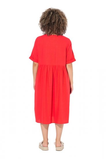 Ulla Popken 829837 Vestido de mezcla de lino de manga corta Rojo - Vestidos de verano - Vestidos de verano tallas grandes