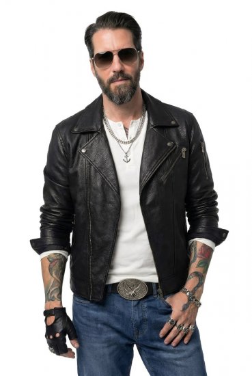 JP1880 830586 Chaqueta biker en napa de cordero Negro - Chaquetas - Chaquetas Tallas Grandes 2XL-8XL