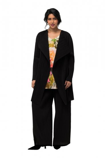 Ulla Popken 830749 Blazer abierto plisado con solapas anchas Negro - Blazers - Blazers en tallas grandes para mujer