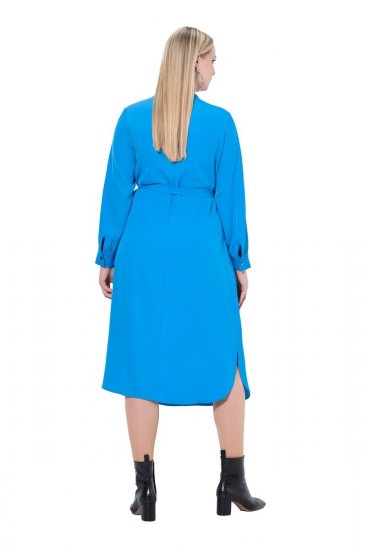 Ulla Popken 831004 Vestido midi de manga larga con cuello de pico Azul real - Vestidos midi - Vestidos midi de talla grande