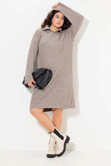 Ulla Popken 831589 Vestido de punto de manga larga con cuello alto Gris - Vestidos de punto - 