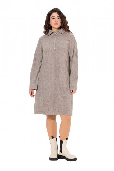 Ulla Popken 831589 Vestido de punto de manga larga con cuello alto Gris - Vestidos de punto - 