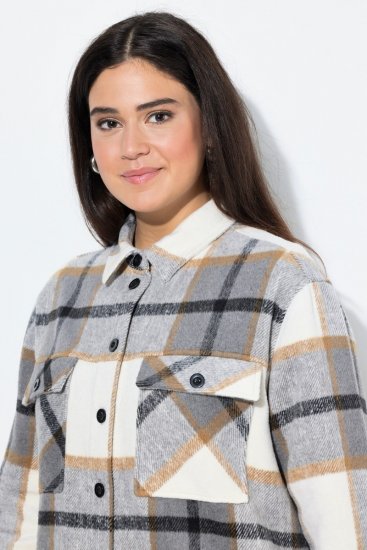 Ulla Popken 831641 Sobrecamisa de cuadros de mezcla de lana Antracita - Chaquetas - Chaquetas para mujer en tallas grandes