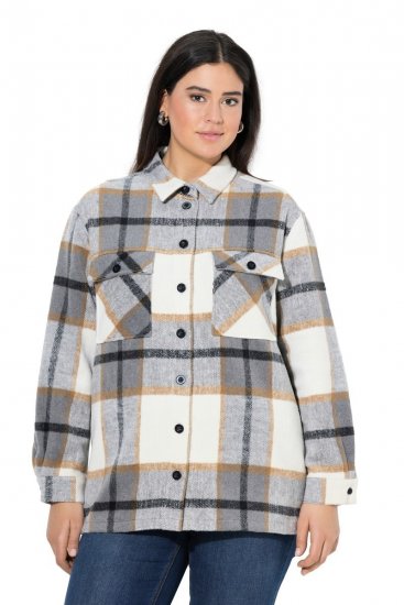 Ulla Popken 831641 Sobrecamisa de cuadros de mezcla de lana Antracita - Chaquetas - Chaquetas para mujer en tallas grandes