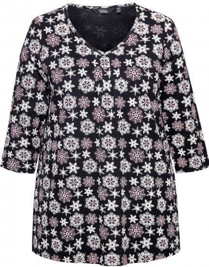 Ulla Popken Snowflake Print 3/4 Sleeve A-Line Tee Black - Camisetas estampadas para mujer - 