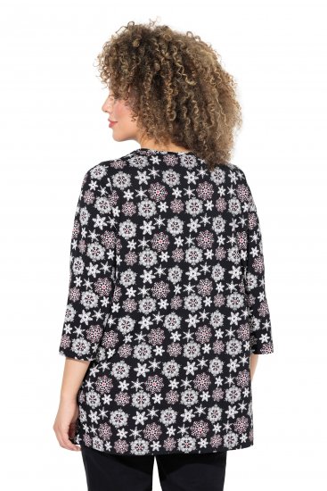 Ulla Popken Snowflake Print 3/4 Sleeve A-Line Tee Black - Camisetas estampadas para mujer - 