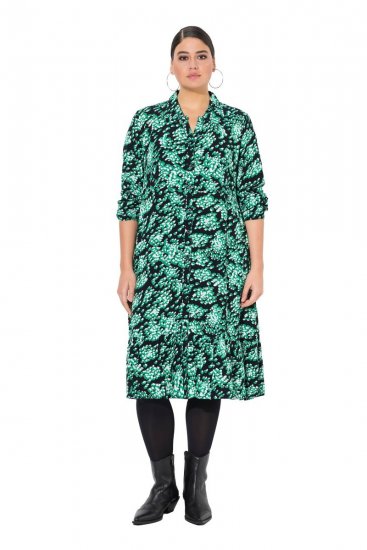 Ulla Popken 834191 Vestido camisero estampado Negro - Vestidos camiseros - 