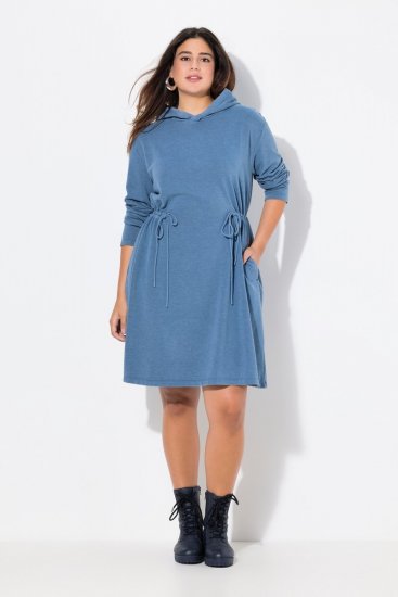 Ulla Popken 834536 Vestido de felpa con capucha Azul denim - Vestidos sudadera - 