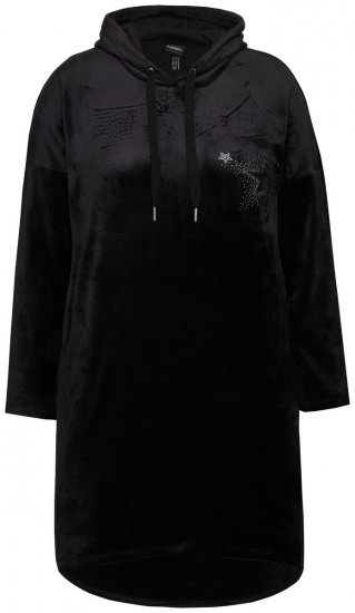 Ulla Popken 834550 Vestido de manga larga con capucha Negro - Vestidos sudadera - 