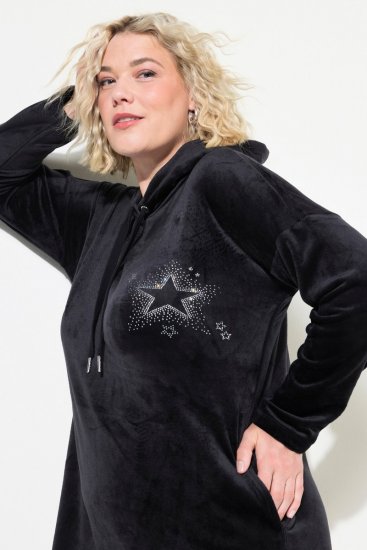 Ulla Popken 834550 Vestido de manga larga con capucha Negro - Vestidos sudadera - 