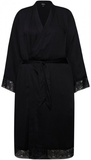 Ulla Popken 834837 Albornoz kimono con encaje Negro - Batas & albornoces - 