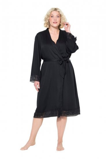 Ulla Popken 834837 Albornoz kimono con encaje Negro - Batas & albornoces - 