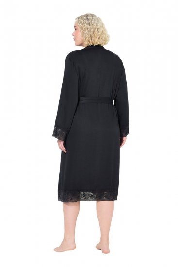 Ulla Popken 834837 Albornoz kimono con encaje Negro - Batas & albornoces - 