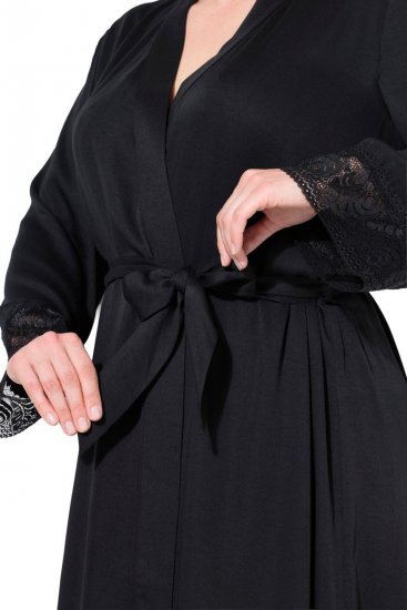 Ulla Popken 834837 Albornoz kimono con encaje Negro - Batas & albornoces - 