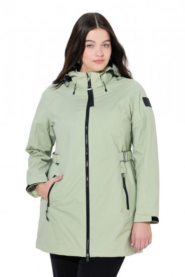 Ulla Popken 835132 Chaqueta técnica HYPRAR en línea A con capucha desmontable Verde salvia claro - Chaquetas - Chaquetas para mujer en tallas grandes