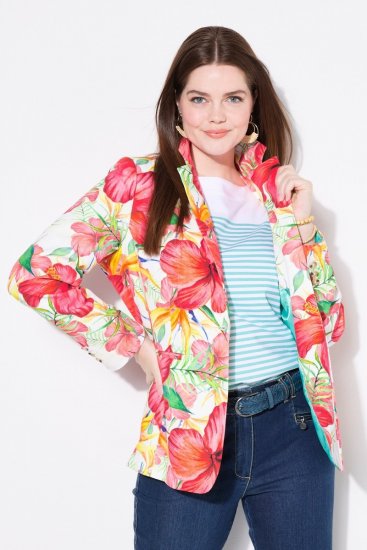 Ulla Popken 835230 Blazer de algodón de flores Rojo - Blazers - Blazers en tallas grandes para mujer