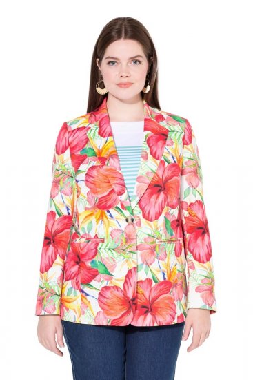 Ulla Popken 835230 Blazer de algodón de flores Rojo - Blazers - Blazers en tallas grandes para mujer