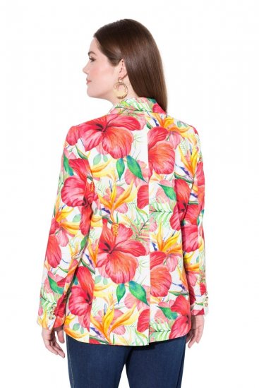 Ulla Popken 835230 Blazer de algodón de flores Rojo - Blazers - Blazers en tallas grandes para mujer