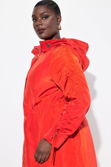 Ulla Popken 835277 Abrigo largo repelente al agua con capucha Rojo - Abrigos - Abrigos de talla grande