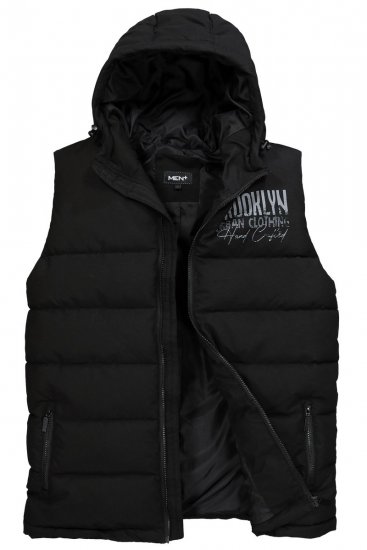 Men+ 442 Chaleco acolchado con capucha y estampado Negro - Chaquetas - Chaquetas Tallas Grandes 2XL-8XL