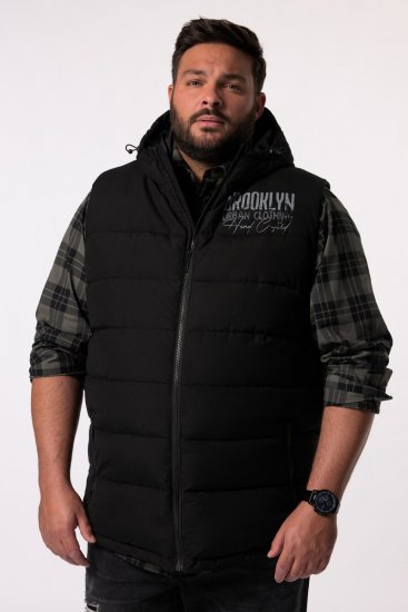 Men+ 442 Chaleco acolchado con capucha y estampado Negro - Chaquetas - Chaquetas Tallas Grandes 2XL-8XL