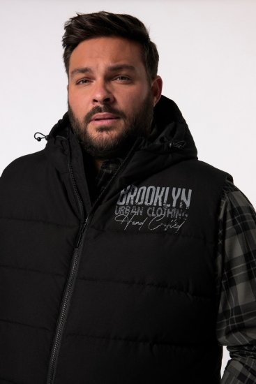 Men+ 442 Chaleco acolchado con capucha y estampado Negro - Chaquetas - Chaquetas Tallas Grandes 2XL-8XL