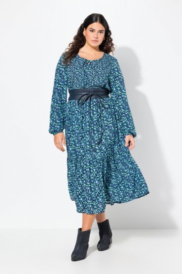 Ulla Popken 835713 Vestido de flores Azul marino - Vestidos maxi - Vestidos largos en tallas grandes