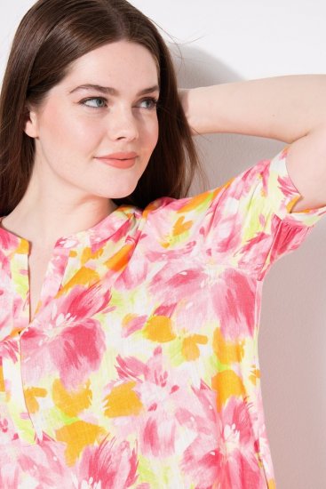 Ulla Popken 836739 Vestido de mezcla de lino de flores Blanco - Vestidos de verano - Vestidos de verano tallas grandes