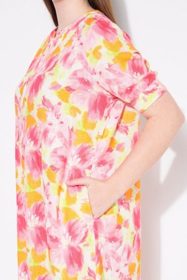 Ulla Popken 836739 Vestido de mezcla de lino de flores Blanco - Vestidos de verano - Vestidos de verano tallas grandes