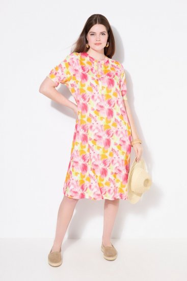 Ulla Popken 836739 Vestido de mezcla de lino de flores Blanco - Vestidos de verano - Vestidos de verano tallas grandes