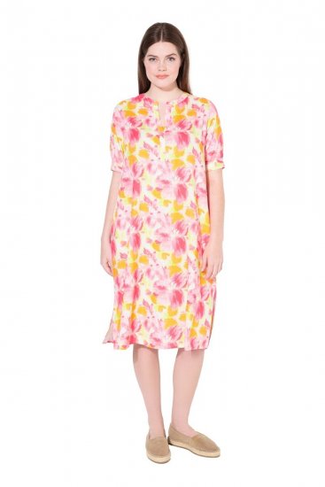 Ulla Popken 836739 Vestido de mezcla de lino de flores Blanco - Vestidos de verano - Vestidos de verano tallas grandes
