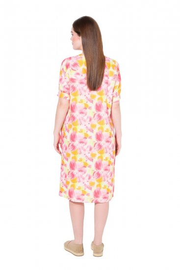 Ulla Popken 836739 Vestido de mezcla de lino de flores Blanco - Vestidos de verano - Vestidos de verano tallas grandes