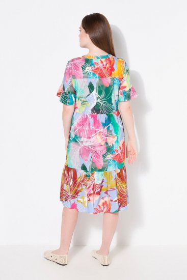 Ulla Popken 836746 Vestido midi de flores con volantes Azul claro - Vestidos midi - Vestidos midi de talla grande
