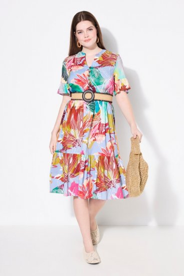 Ulla Popken 836746 Vestido midi de flores con volantes Azul claro - Vestidos midi - Vestidos midi de talla grande
