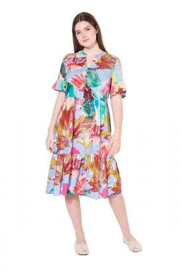 Ulla Popken 836746 Vestido midi de flores con volantes Azul claro - Vestidos midi - Vestidos midi de talla grande